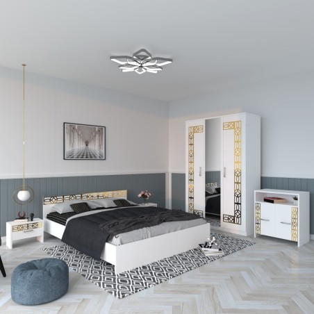 Dormitor Eva Alb Cu Oglinda + Comoda Tv