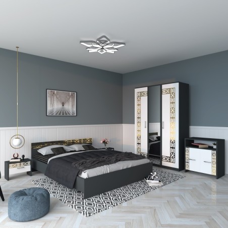 Dormitor Eva Gri Cu Oglinda + Comoda Tv