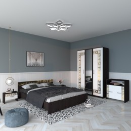 Dormitor Eva Wenge Cu Oglinda + Comoda Tv