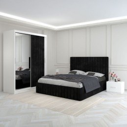 Dormitor Luca Negru Cu Dulap Tapitat