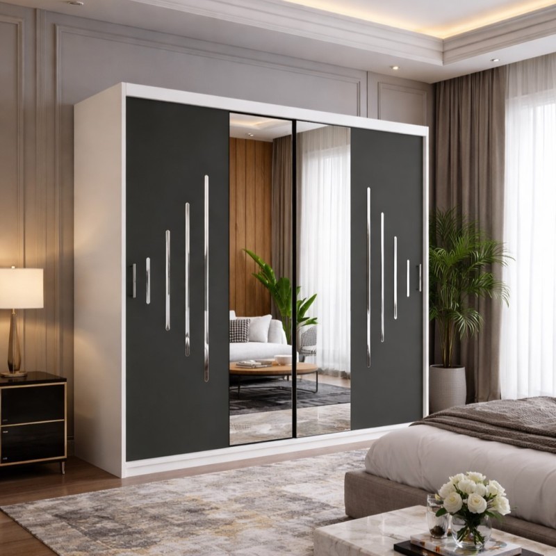 Dressing Vola 200 Alb cu Usi Gri si Accente Argintiu