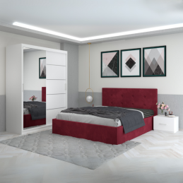 Dormitor Filip Visiniu Cu Pat Tapitat Stofa