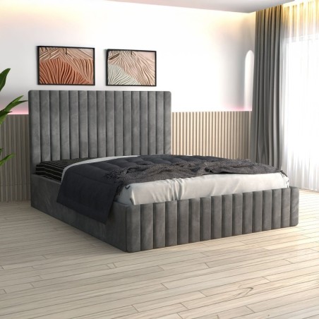 Pat Tapitat Luca Gri + Saltea Lux Ortopedica