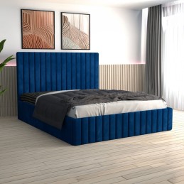 Pat Tapitat Luca Albastru + Saltea Lux Ortopedica