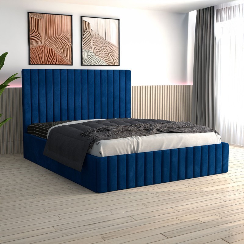 Pat Tapitat Luca Albastru + Saltea Lux Ortopedica