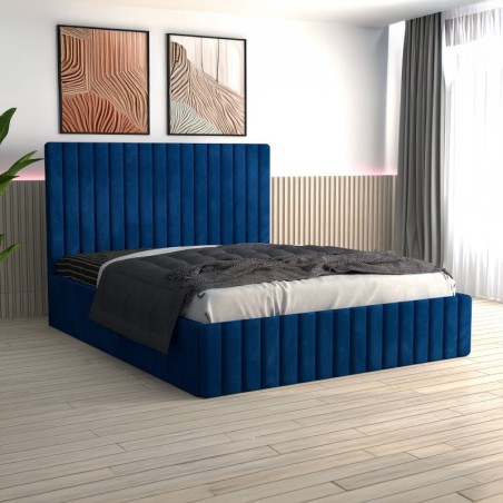 Pat Tapitat Luca Albastru + Saltea Lux Ortopedica
