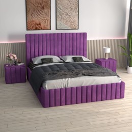 Pat Tapitat Luca Mov + Saltea Lux Ortopedica + Noptiere Tapitate