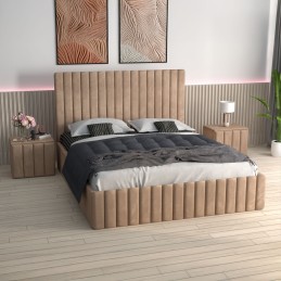 Pat Tapitat Luca Crem + Saltea Lux Ortopedica + Noptiere Tapitate