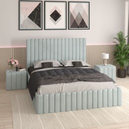 Pat Tapitat Luca Lemon + Saltea Lux Ortopedica + Noptiere Tapitate