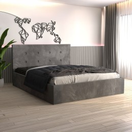 Pat Tapitat Filip Gri + Saltea 20cm Grosime