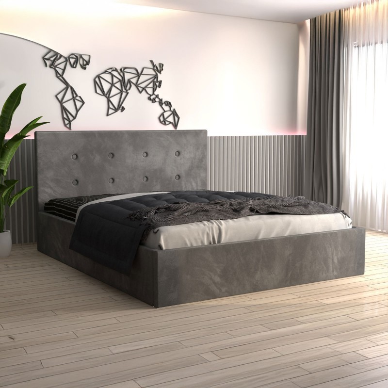 Pat Tapitat Filip Gri + Saltea 20cm Grosime