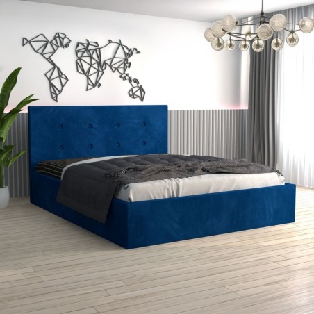 Pat Tapitat Filip Albastru + Saltea 20cm Grosime