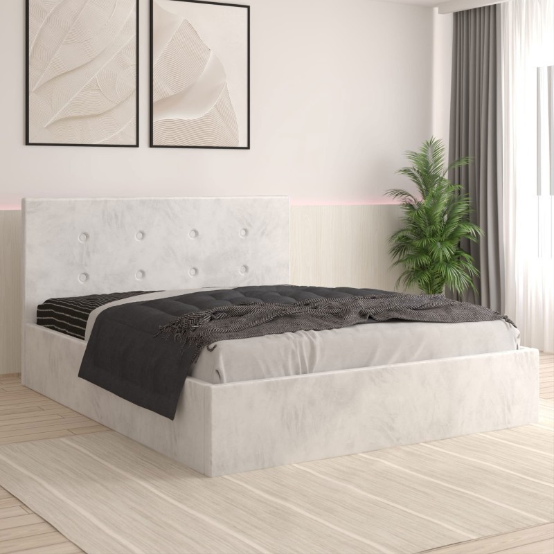 Pat Tapitat Filip Alb + Saltea 20cm Grosime