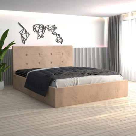 Pat Tapitat Filip Crem + Saltea 20cm Grosime