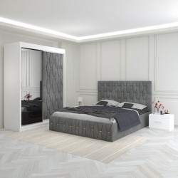 Dormitor Eric Gri Cu Dulap Tapitat