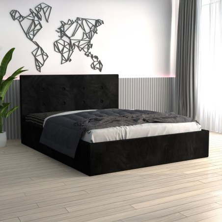 Pat Tapitat Filip Negru + Saltea 20cm Grosime