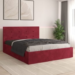 Pat Tapitat Filip Visiniu + Saltea 20cm Grosime