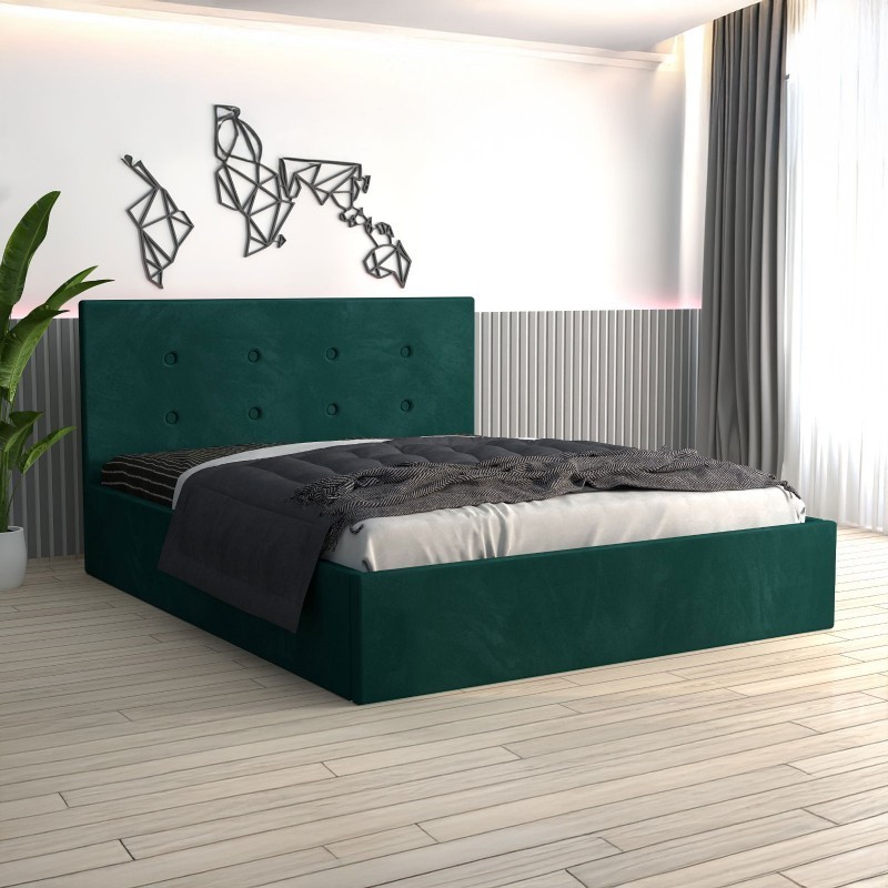 Pat Tapitat Filip Verde + Saltea 20cm Grosime