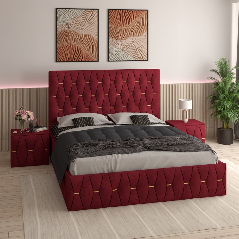 Pat Tapitat Eric Rosu + 20cm Grosime + 2x Noptiere Tapitate