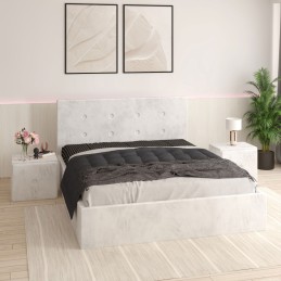 Pat Tapitat Filip Alb + Saltea Lux Ortopedica + Noptiere Tapitate