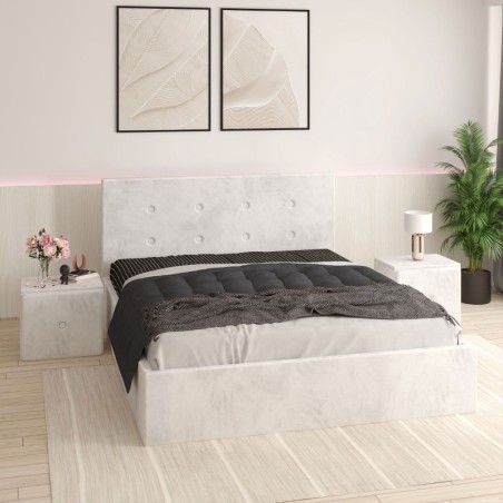 Pat Tapitat Filip Alb + Saltea Lux Ortopedica + Noptiere Tapitate