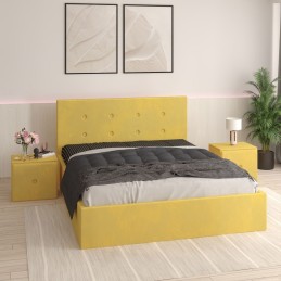 Pat Tapitat Filip Galben + Saltea Lux Ortopedica + Noptiere Tapitate