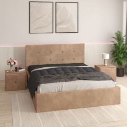 Pat Tapitat Filip Crem + Saltea Lux Ortopedica + Noptiere Tapitate