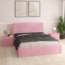 Pat Tapitat Filip Roz + Saltea Lux Ortopedica + Noptiere Tapitate