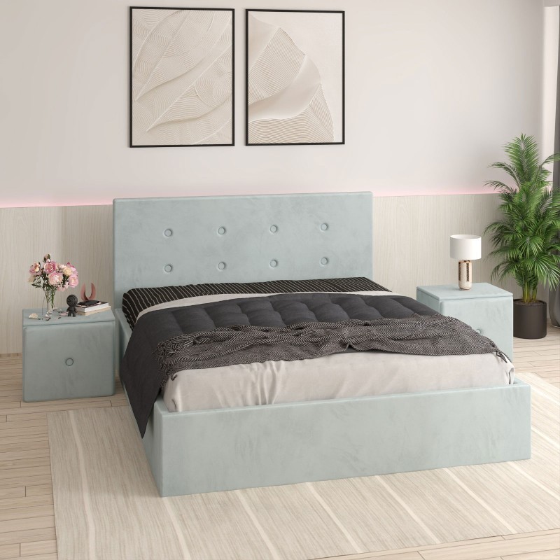 Pat Tapitat Filip Lemon + Saltea Lux Ortopedica + Noptiere Tapitate