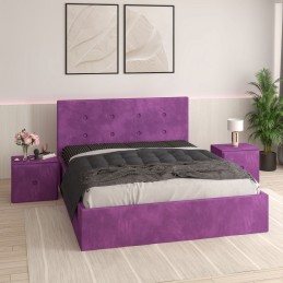 Pat Tapitat Filip Mov + Saltea Lux Ortopedica + Noptiere Tapitate