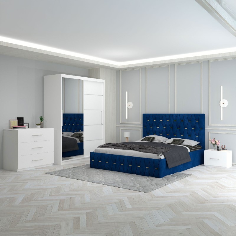 Dormitor Eric Albastru+ Comoda 3 Sertare