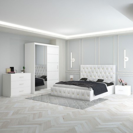 Dormitor Eric Alb + Comoda 3 Sertare