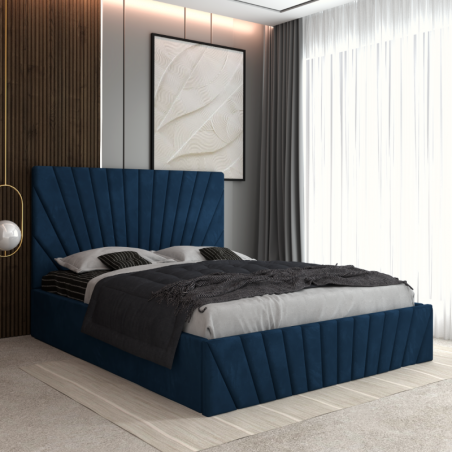 Pat Tapitat Toma Albastru + Saltea Lux Ortopedica