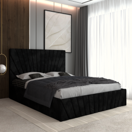 Pat Tapitat Toma Negru + Saltea Lux Ortopedica