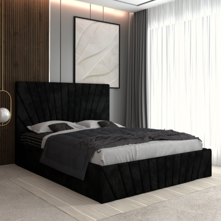 Pat Tapitat Toma Negru + Saltea Lux Ortopedica