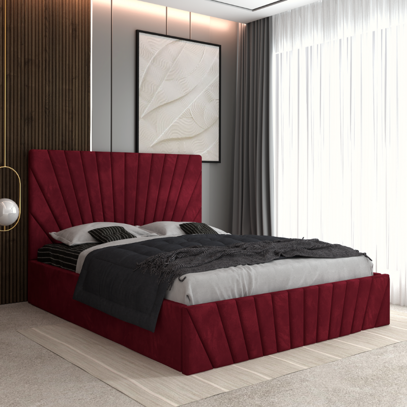 Pat Tapitat Toma Visiniu + Saltea Lux Ortopedica