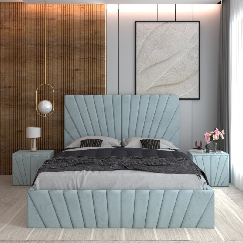 Pat Tapitat Toma Lemon + Saltea Lux Ortopedica + Noptiere Tapitate