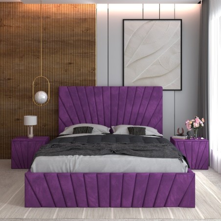 Pat Tapitat Toma Mov + Saltea Lux Ortopedica + Noptiere Tapitate