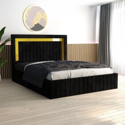 Pat Tapitat Ianis Negru + Saltea Lux Ortopedica