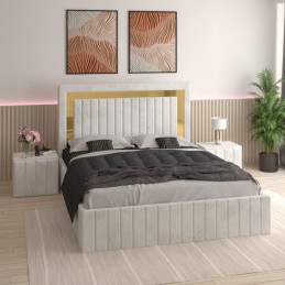 Pat Tapitat Ianis Alb  + Saltea Lux Ortopedica + Noptiere Tapitate