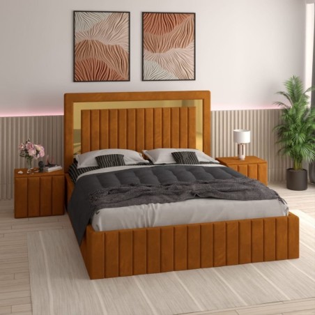 Pat Tapitat Ianis Caramiziu + Saltea Lux Ortopedica + Noptiere Tapitate