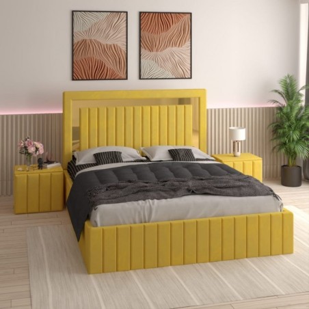 Pat Tapitat Ianis Galben + Saltea Lux Ortopedica + Noptiere Tapitate