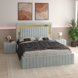 Pat Tapitat Ianis Lemon + Saltea Lux Ortopedica + Noptiere Tapitate