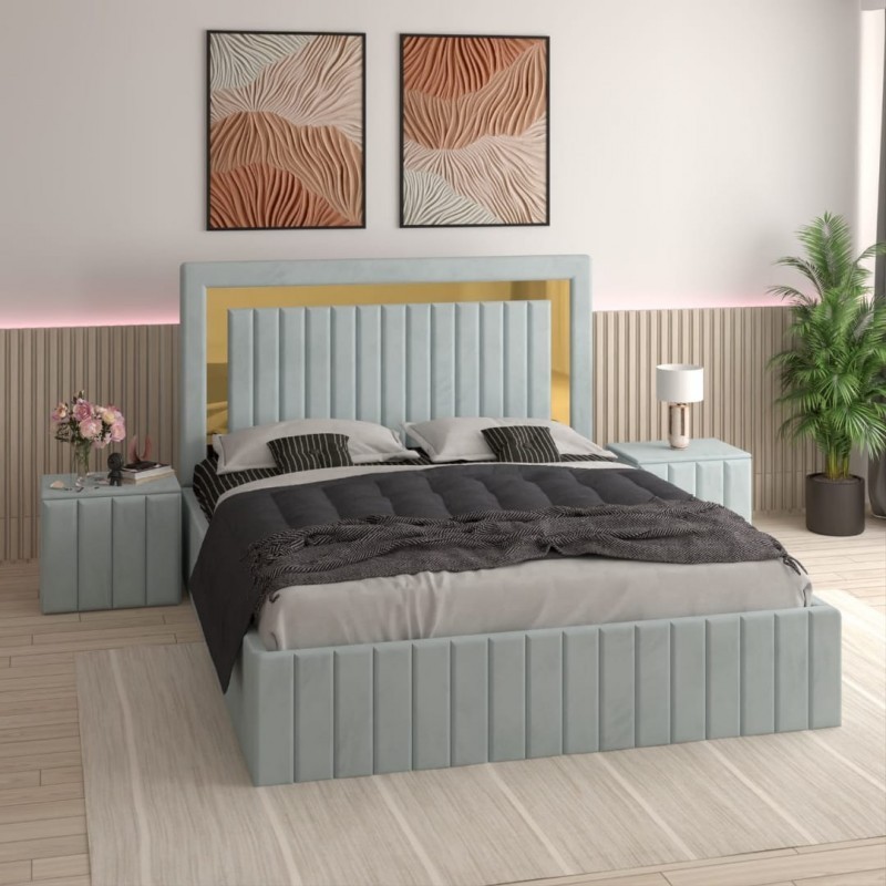 Pat Tapitat Ianis Lemon + Saltea Lux Ortopedica + Noptiere Tapitate