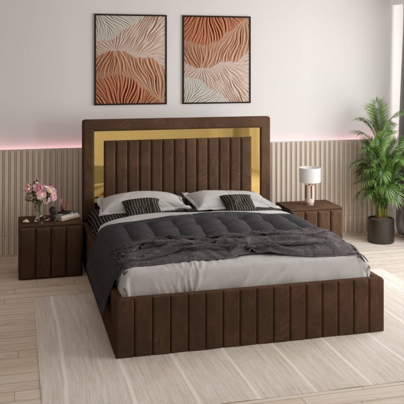 Pat Tapitat Ianis Maro  + Saltea Lux Ortopedica + Noptiere Tapitate