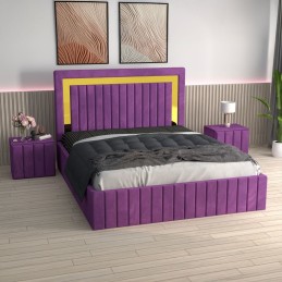 Pat Tapitat Ianis Mov + Saltea Lux Ortopedica + Noptiere Tapitate