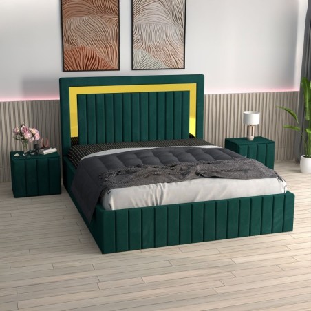 Pat Tapitat Ianis Verde + Saltea Lux Ortopedica + Noptiere Tapitate