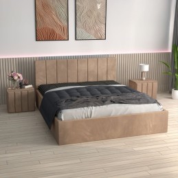 Pat Tapitat Sorin Crem + Saltea Lux Ortopedica + Noptiere Tapitate