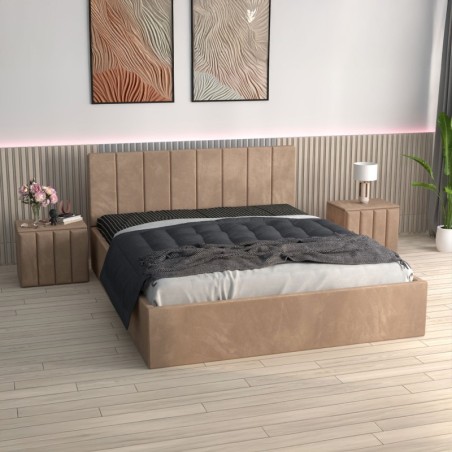 Pat Tapitat Sorin Crem + Saltea Lux Ortopedica + Noptiere Tapitate