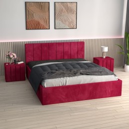 Pat Tapitat Sorin Rosu + Saltea Lux Ortopedica + Noptiere Tapitate